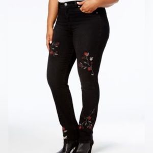 Style & Co Plus Size Tummy-Control Embroidered Skinny Jeans, Black Rinse 16